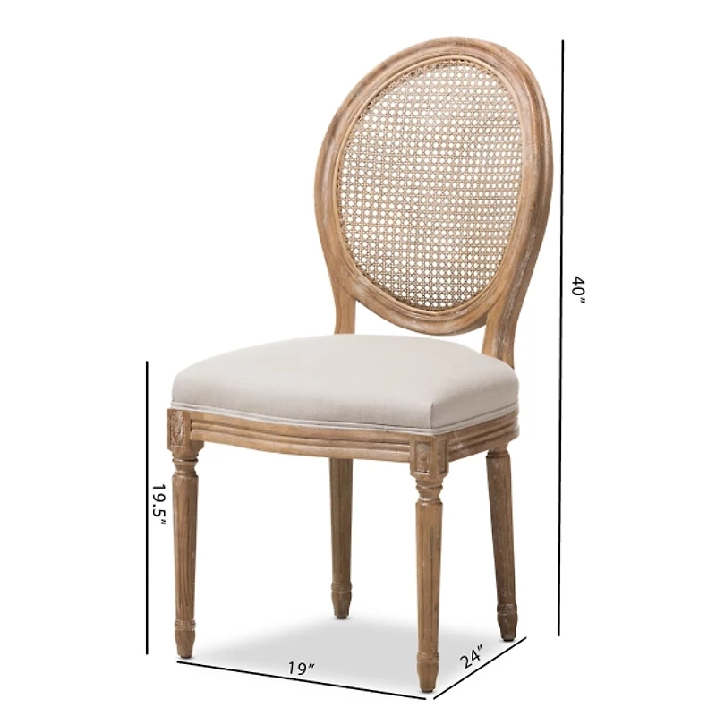 White and Natural Cane Oval Back Dining Chair