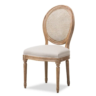 White and Natural Cane Oval Back Dining Chair