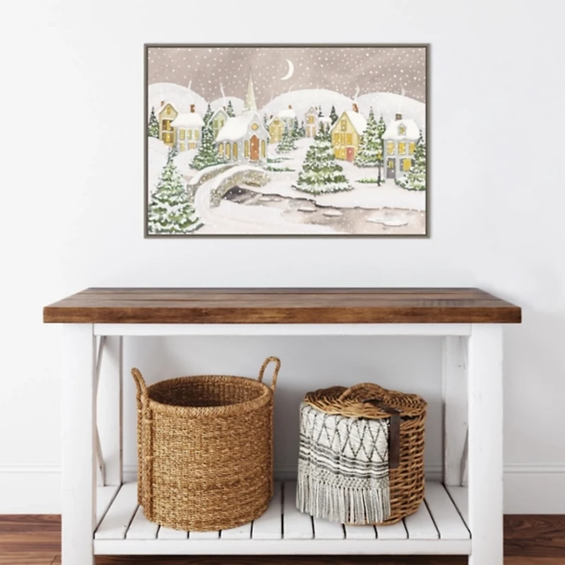 Snowy Tree Scene Christmas Canvas Wall Plaque