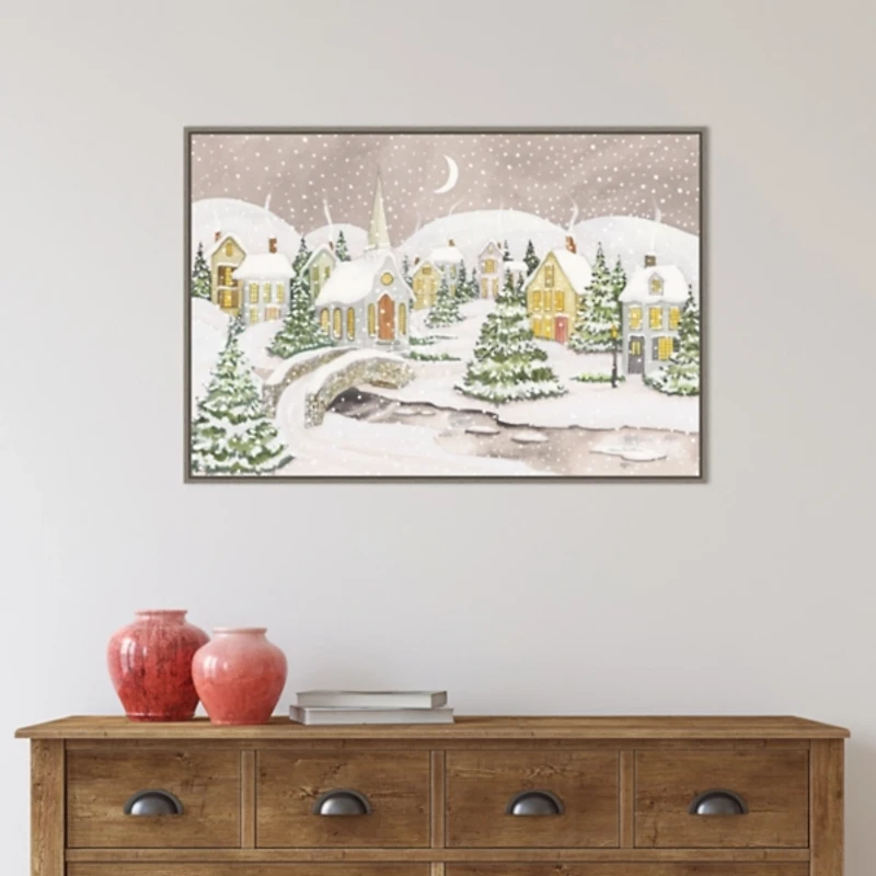 Snowy Tree Scene Christmas Canvas Wall Plaque