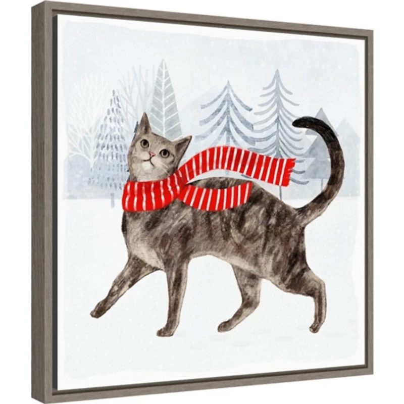 Cat with Red Scarf Christmas Canvas Wall Plaque