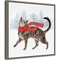 Cat with Red Scarf Christmas Canvas Wall Plaque