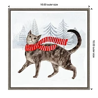 Cat with Red Scarf Christmas Canvas Wall Plaque