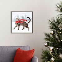 Cat with Red Scarf Christmas Canvas Wall Plaque