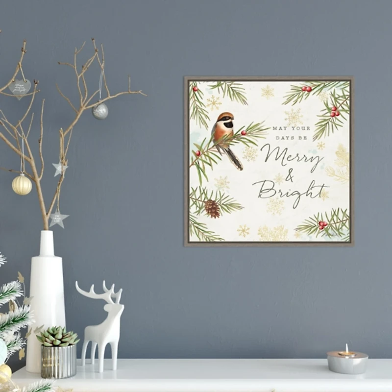 Merry and Bright Framed Canvas Wall Plaque