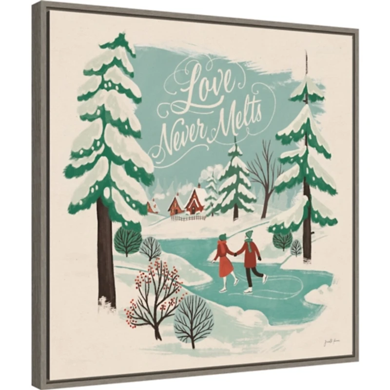 Trees and Ice Skaters Christmas Canvas Wall Plaque