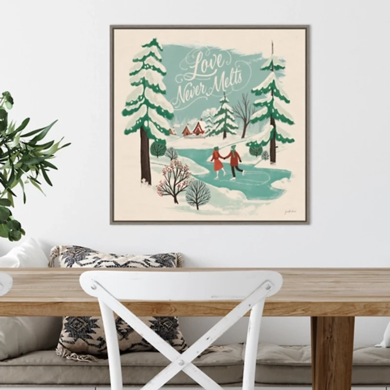 Trees and Ice Skaters Christmas Canvas Wall Plaque