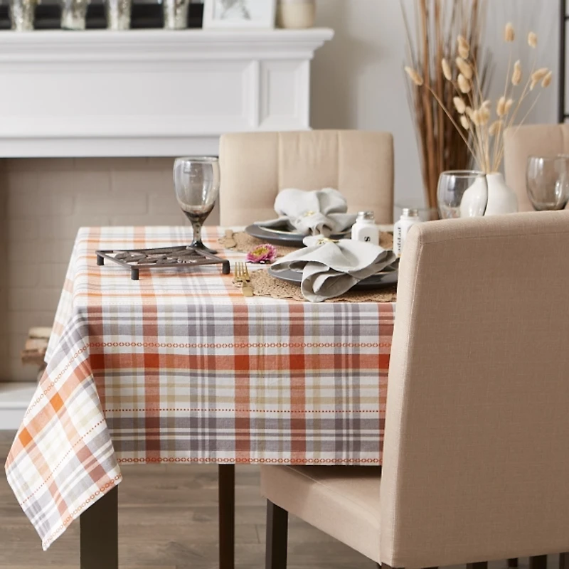 Flat Weave Orange Dobby Plaid 120 in. Tablecloth