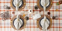 Flat Weave Orange Dobby Plaid 120 in. Tablecloth