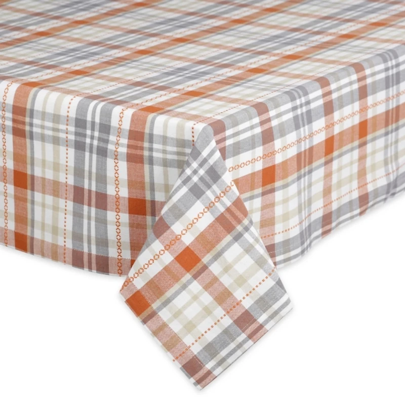 Flat Weave Orange Dobby Plaid 120 in. Tablecloth