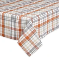 Flat Weave Orange Dobby Plaid 120 in. Tablecloth