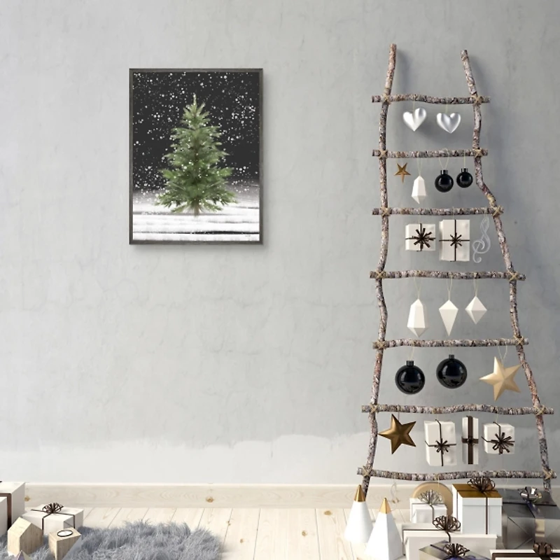 Tree With Snow Fall Christmas Wall Plaque