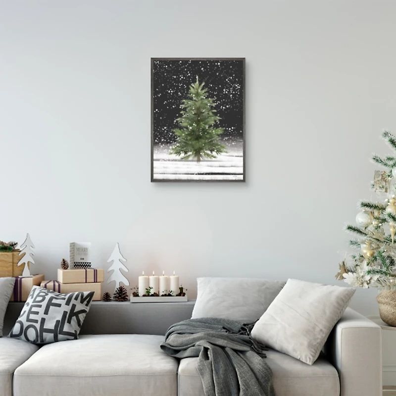 Tree With Snow Fall Christmas Wall Plaque