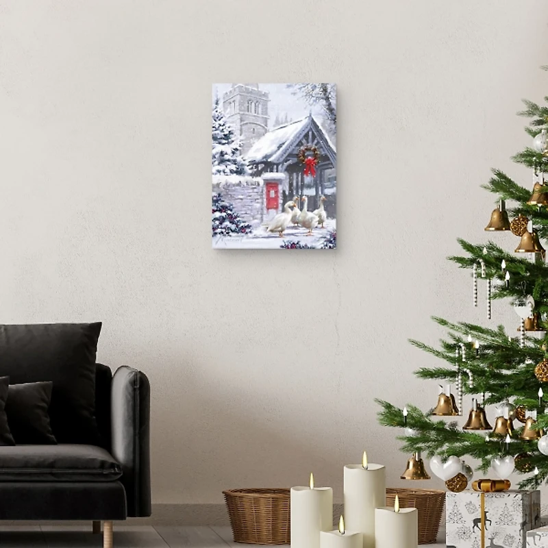 Geese Outside Church Christmas Wall Plaque