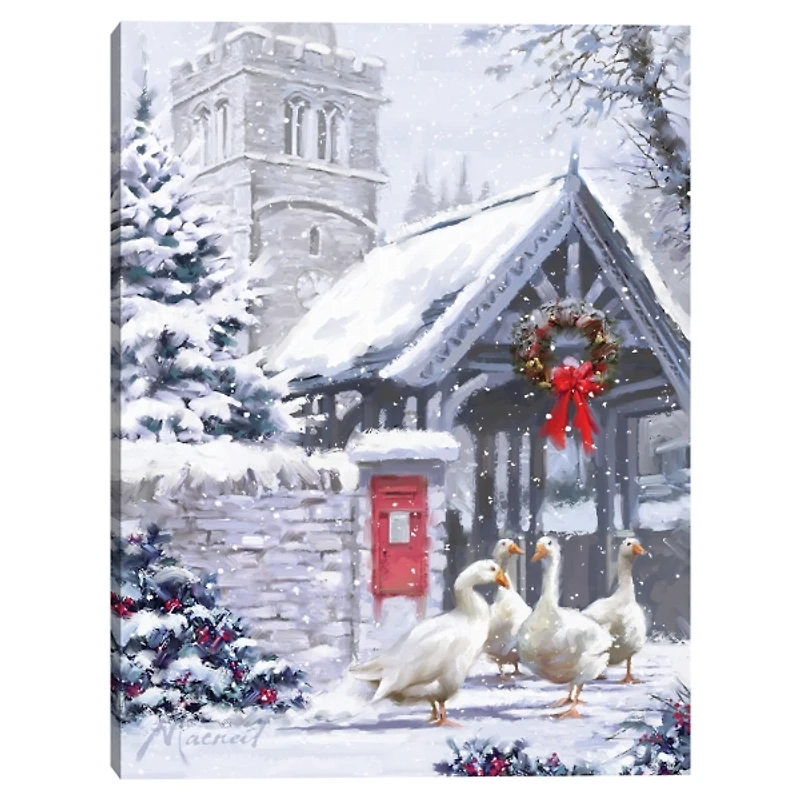 Geese Outside Church Christmas Wall Plaque