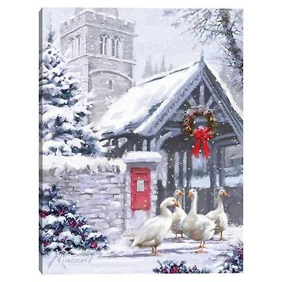 Geese Outside Church Christmas Wall Plaque