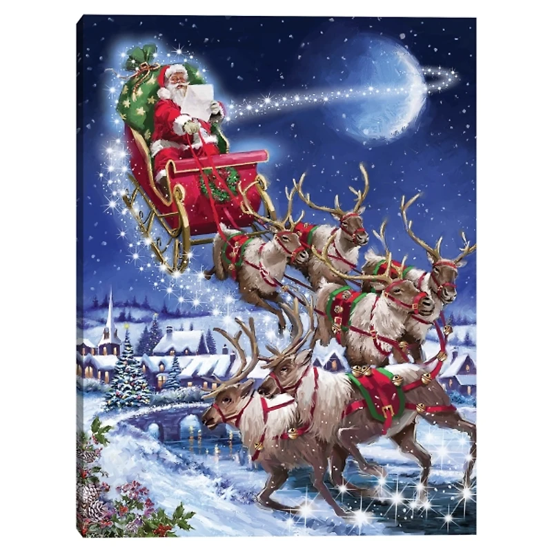 Santa in Sleigh with Reindeers Wall Art Print