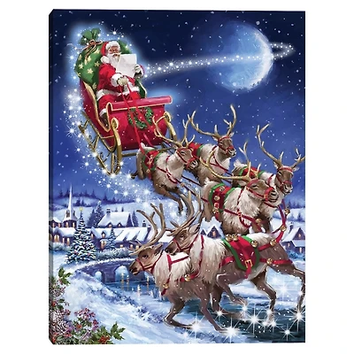 Santa in Sleigh with Reindeers Wall Art Print