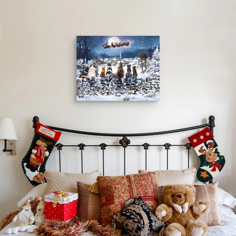 Cats Under Starry Sky Christmas Canvas Art Print