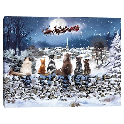 Cats Under Starry Sky Christmas Canvas Art Print