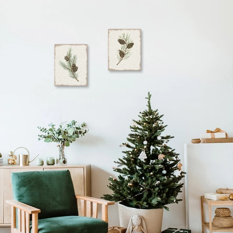 Botanical Pine Spruce Canvas Art Prints, Set of 2