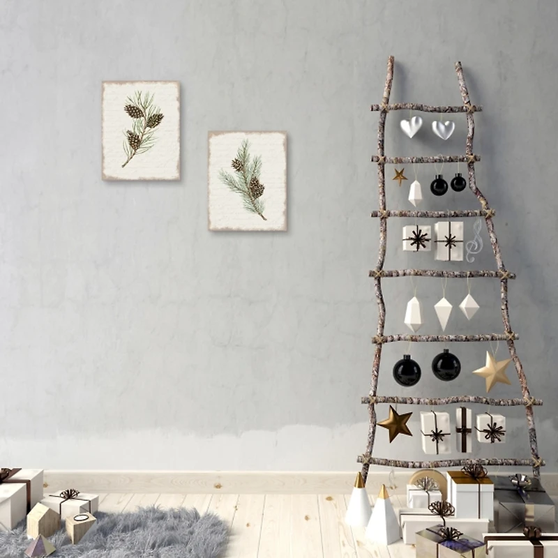 Botanical Pine Spruce Canvas Art Prints, Set of 2