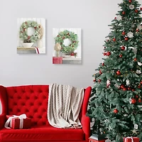 Christmas Holly Wreath Canvas Art Prints, Set of 2