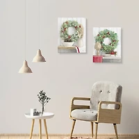 Christmas Holly Wreath Canvas Art Prints, Set of 2
