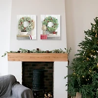 Christmas Holly Wreath Canvas Art Prints, Set of 2