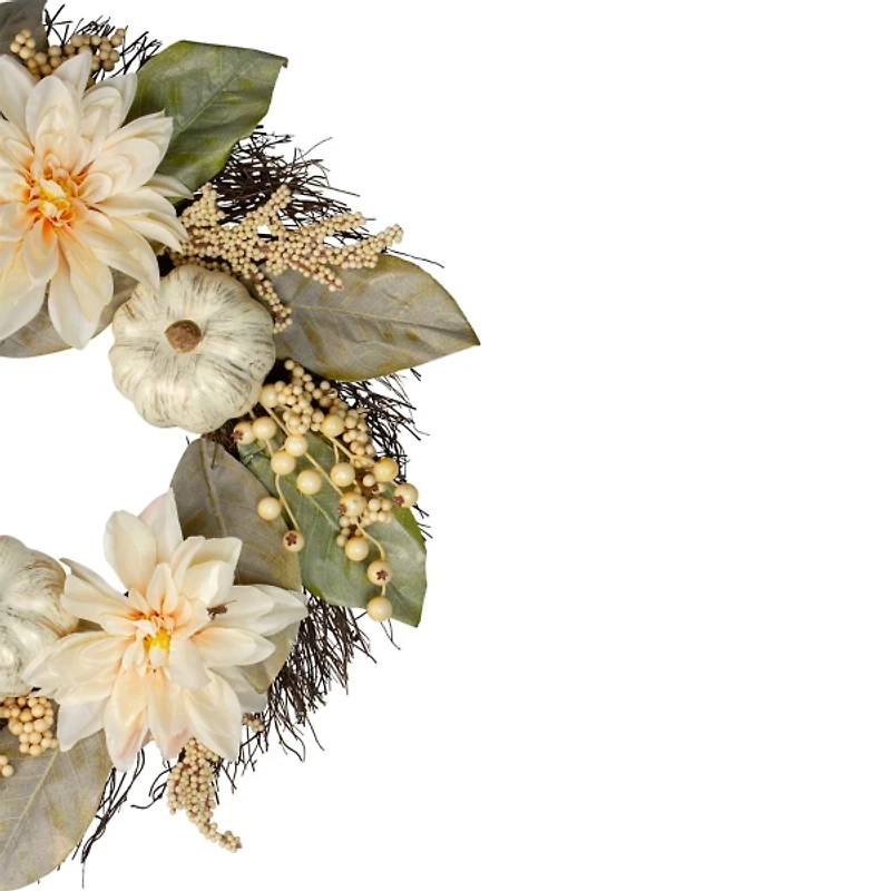 White Dahlia and Pumpkin Harvest Wreath