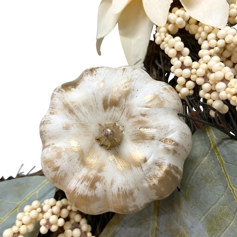 White Dahlia and Pumpkin Harvest Wreath