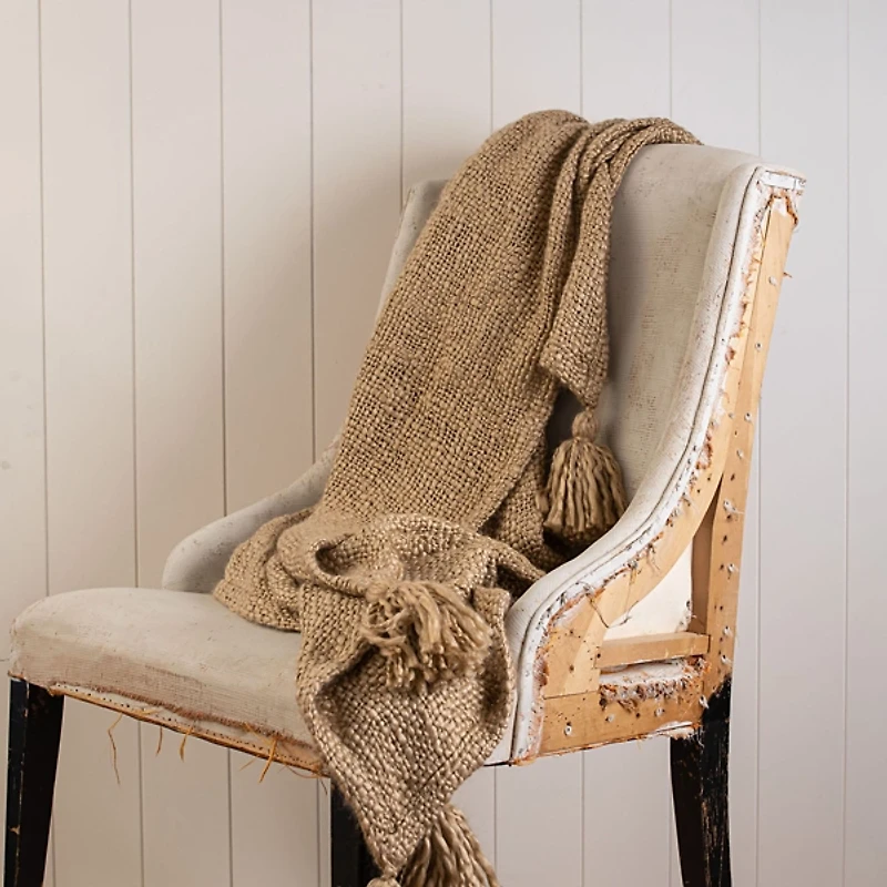 Tan Corner Tassel Throw Blanket