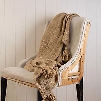 Tan Corner Tassel Throw Blanket