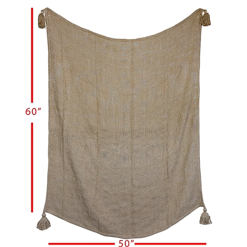 Tan Corner Tassel Throw Blanket