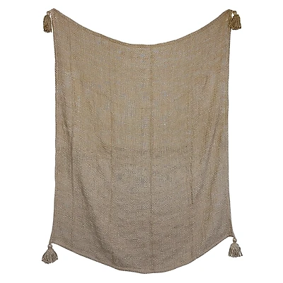Tan Corner Tassel Throw Blanket