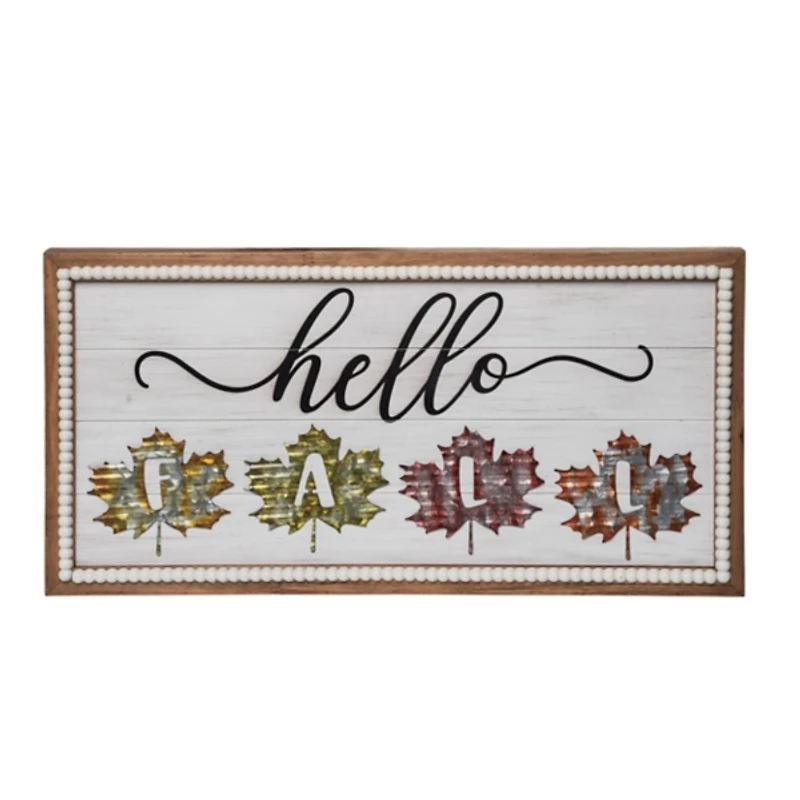 Hello Fall Leaves Beaded Wall Plaque