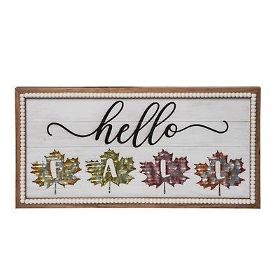Hello Fall Leaves Beaded Wall Plaque