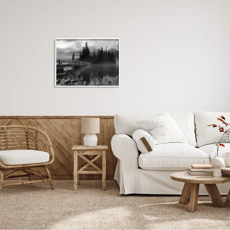 Black and White Foggy Mountains Canvas Art Print