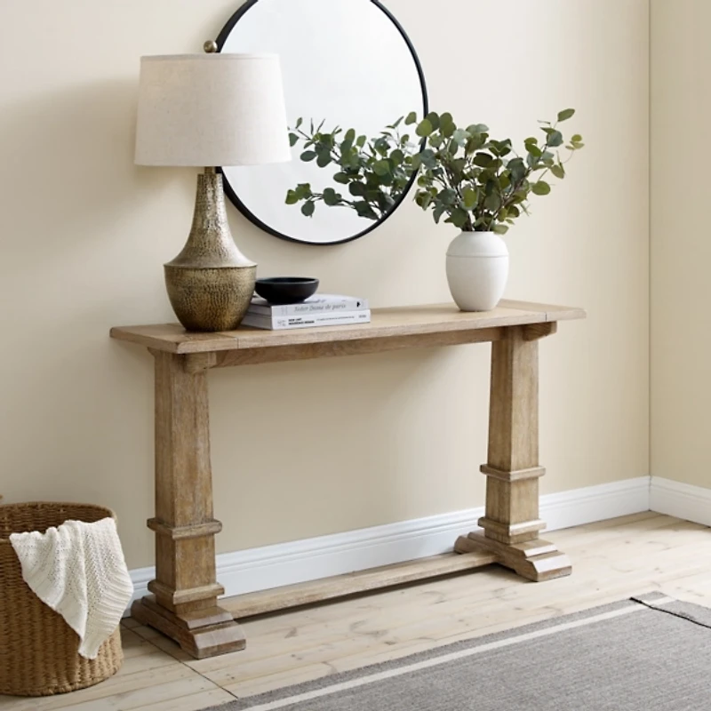 Brown Wood Pedestal Base Console Table
