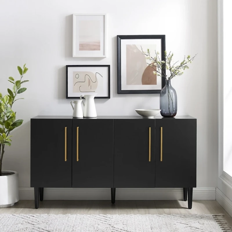 Black Wood and Gold 4-Door Cabinet