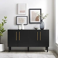 Black Wood and Gold 4-Door Cabinet