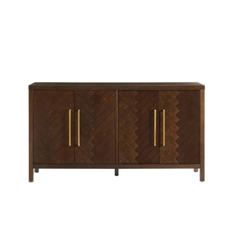 Brown Wood Herringbone 4-Door Cabinet