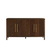Brown Wood Herringbone 4-Door Cabinet