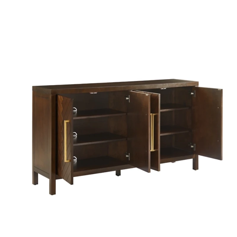 Brown Wood Herringbone 4-Door Cabinet
