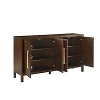 Brown Wood Herringbone 4-Door Cabinet