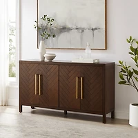 Brown Wood Herringbone 4-Door Cabinet