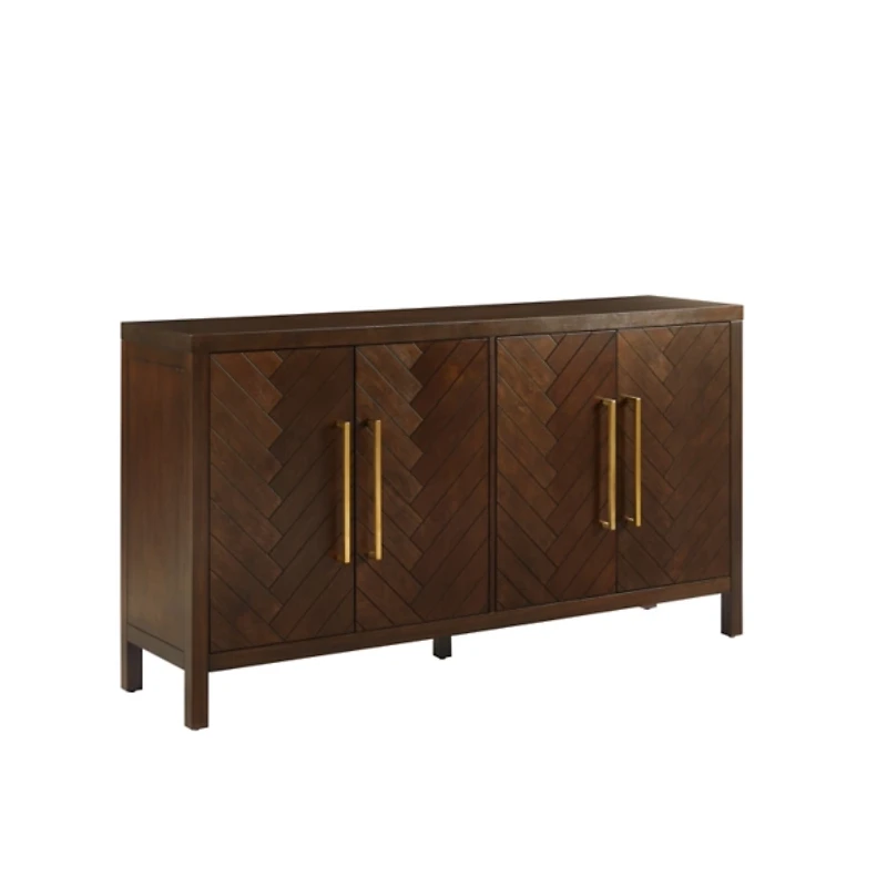 Brown Wood Herringbone 4-Door Cabinet