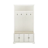 White Wood Hall Tree with Cushioned Bench