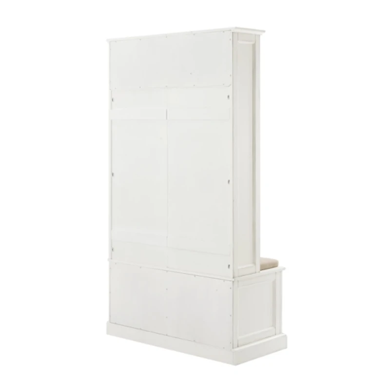 White Wood Hall Tree with Cushioned Bench