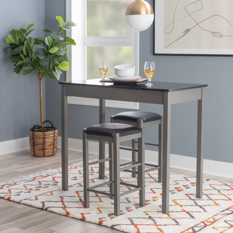 Gray and Black 3-pc. Stool and Table Set
